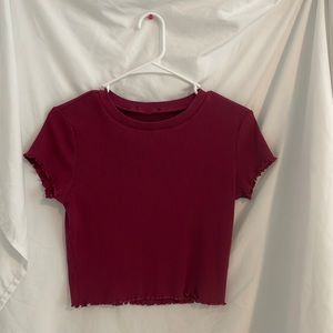 Maroon lettuce edge cropped baby tee